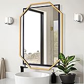 Autdot Modern Bathroom Mirror, 36" x 24" Black and Gold Decorative Wall Mirror with Modern Octagonal Metal Frame, for Living Room, Dining Room, Entryway