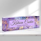 SCZQOVR Name Plate for Desk Personalized, Acrylic Desk Decorations, Employee Appreciation Gifts, Custom Office Gifts for Coworkers, Boss, Teacher, Nurse (Purple Gold Marble)