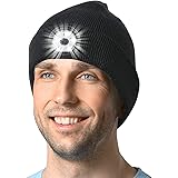 LED Beanie Hat, Camping Accessories Gifts for Men Women, Rechargeable 5 LED Headlamp Beanie, Headlight Lighted Cap, Unisex Fl
