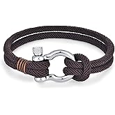 BIYONGDE Mens Womens Nautical Sailor Rope Bracelet, Two-row Friendship Bracelet with Steel Screw Anchor Shackles
