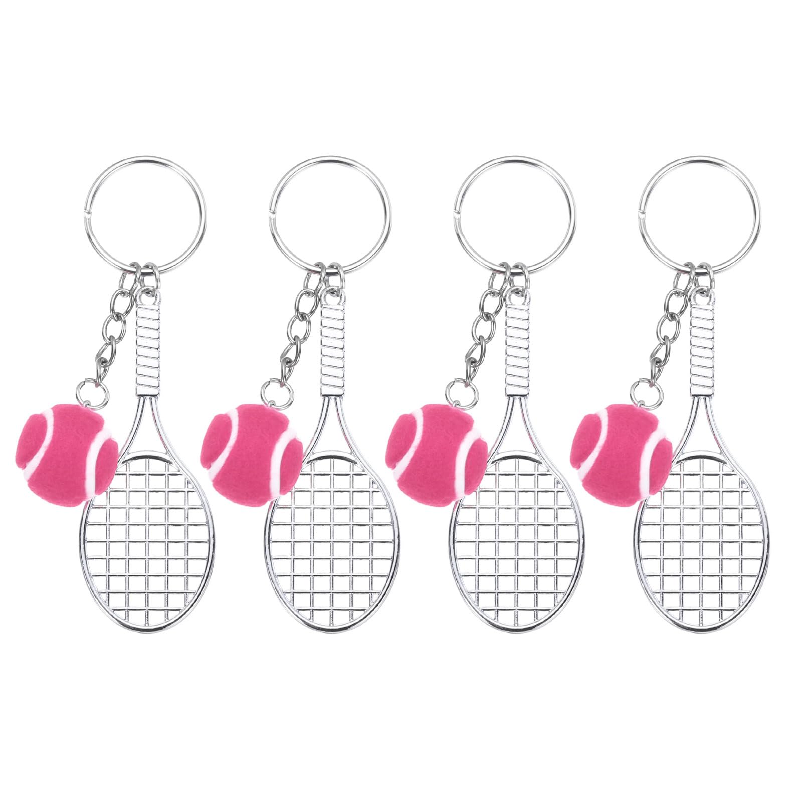 PATIKIL Tennis Keychain, 4 Pcs Metal Tennis Racket Key Chains Sports Novelty Charm Pendant for Backpacks, Gift, Party Favor, Souvenir, Sports Fan, Pink