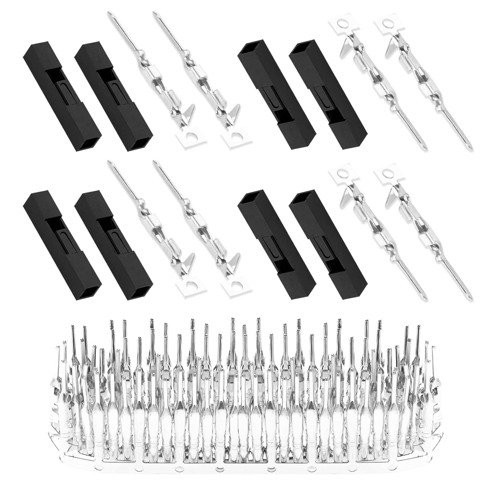 Pzsmocn 100 Sets / 200 Pieces for Dupont 2.54 mm Pitch 1-Pin Adapter Connector Male Housing Black Socket Terminal Compatible with Wires Cable 30-26 AWG Accessories, Header Crimp Pins Kit