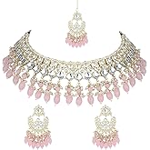 I Jewels Indian Wedding Bollywood Kundan & Pearl Choker Necklace Jewellery With Dangle Earrings & Maang Tikka For Women (K7261Pi)