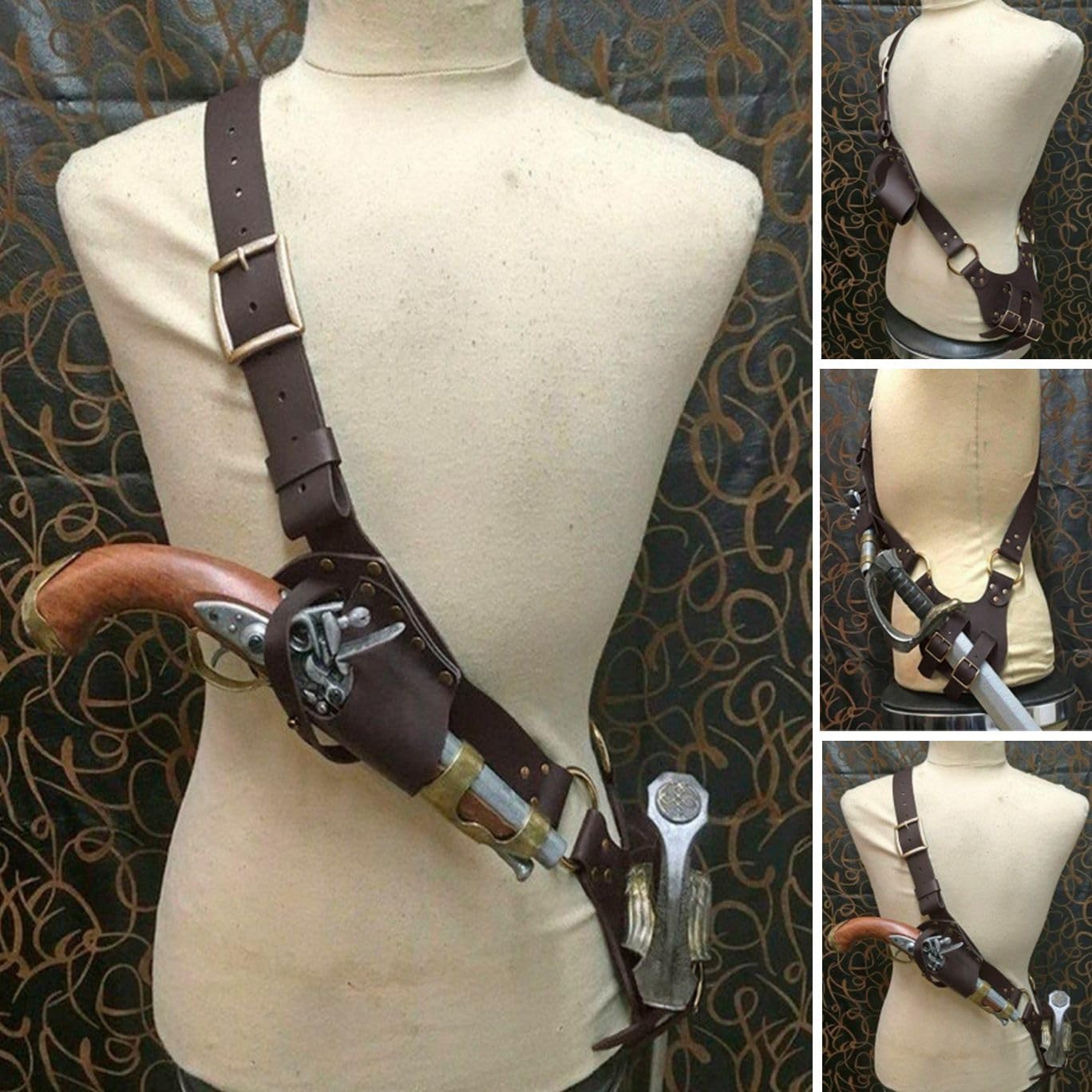 Medieval Leather Sword Frog Rapier Sword Holder Holster Belt Vintage Back Shoulder Weapon Frog Carry Case Warrior Knight Cosplay Costume LARP Accessory (Brown)