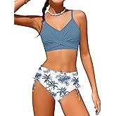 Dearnow Teen Girls Swimsuits V-Neck Bikini Set Bathing Suits Cross Straps Two Piece Swimwear with Drawstring
