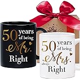 ZWV 50th Anniversary Coffee Mug Set, Ideal Gift for Mr Right/Mrs Always Right, 50th Wedding Anniversary Decoration Gift Cup for Couples Parents Grandparents, 2 Black and White Mugs-z34