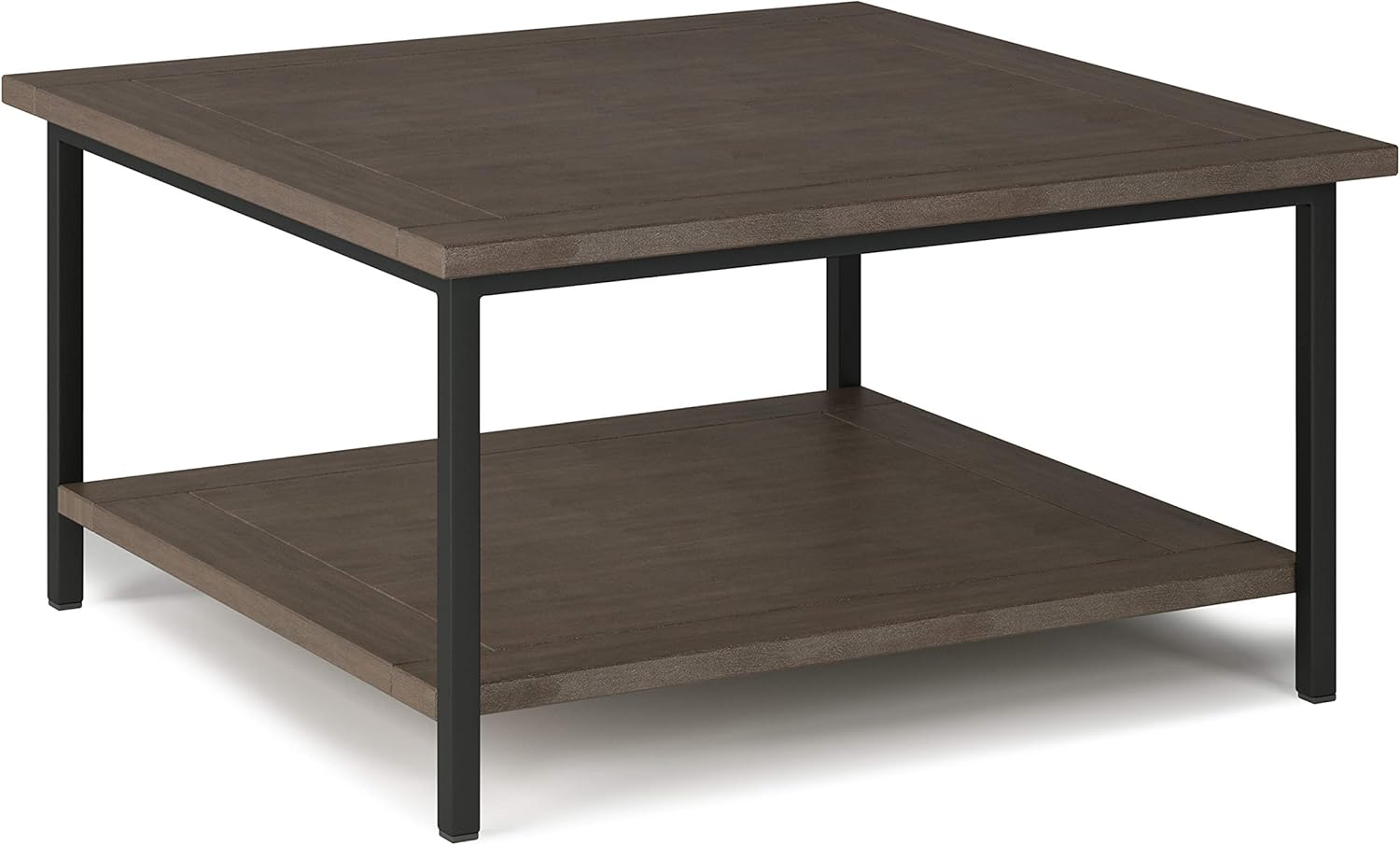 SIMPLIHOME Skyler SOLID MANGO WOOD and Metal 34 inch Wide Square Modern Industrial Coffee Table in Walnut Brown, for the Living Room and Family Room