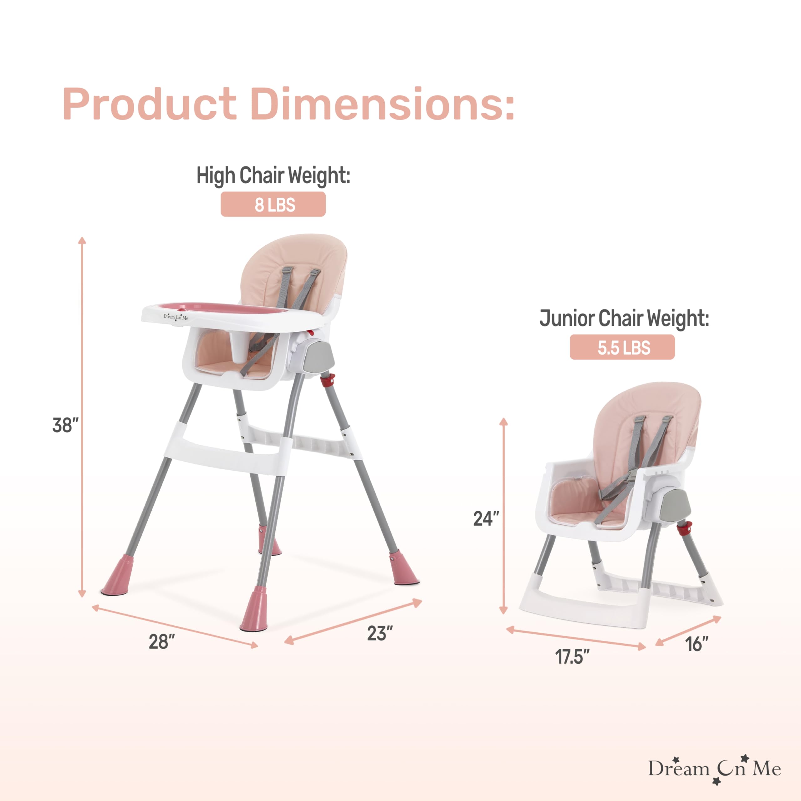 Dream On Me Portable 2-in-1 Tabletalk High Chair in Pink, Three Adjustable Height Settings, Lightweight Portable High Chair, Easy To Clean and Removable Tray