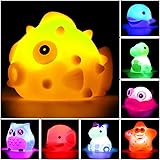 Bath Toys, 8 Pcs Light Up Floating Rubber animal Toys set, Flashing Color Changing Light in Water, Baby Infants Kids Toddler 