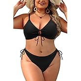 Daci Women's Plus Size Triangle Bikini Set, Sexy Tie Front Two-Piece Swimsuit
