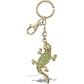 Aqua79 Alligator Keychain - Green Sparkling Rhinestones Charm, Fashionable Stylish Polyester PU Wild Life Gold Key Ring Bling Jewelry Accessory with Clasp For Key Chain, Bag, Purse and Backpack