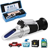 4-in-1 Refractometer for Ethylene &amp; Propylene Glycol Antifreeze, DEF, Battery Acid &amp; Windshield Fluid &ndash; Accurate ATC Tester with &deg;C Scale for Coolant Freezing Point &amp; SRFI, Automotive &amp; Industrial Use