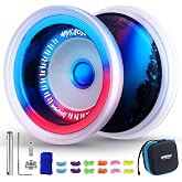 MAGICYOYO V13 Professional Yoyo for Kids 8-12 and Adults, Bi-Material Yo Yo | Dual Purpose Yo-yo for All Skill Levels, Trick Yoyos with 12 Strings, Finger Brace, Bearing Kit, PC Rings (Black Blue Red)
