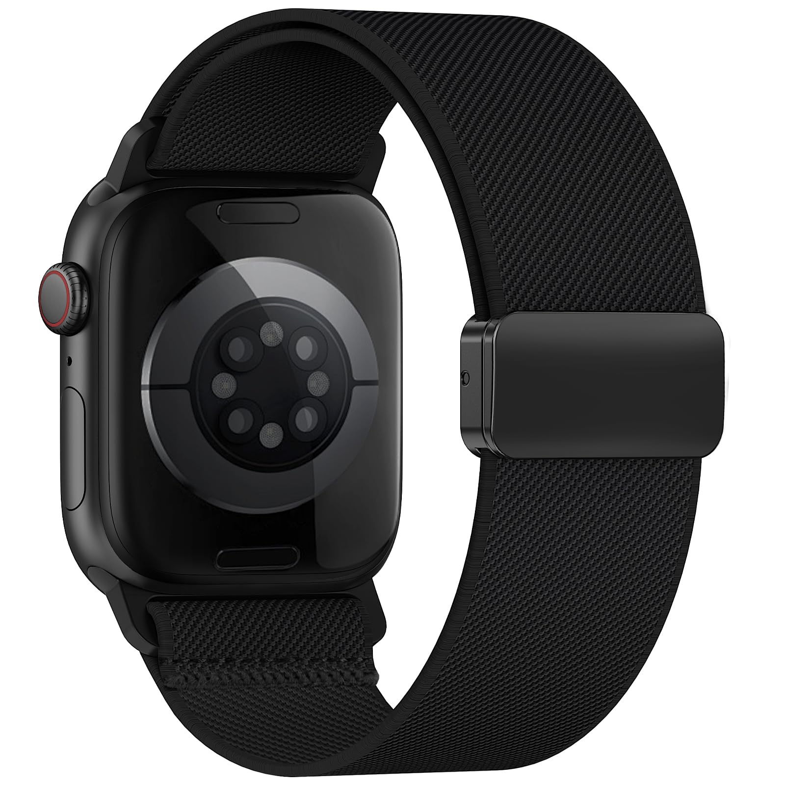 Stretchy Band Compatible with Apple Watch Bands 40mm 38mm 41mm 42mm 44mm 45mm 46mm 49mm Women Men,Magnetic Clasp Nylon Elastic Sport Strap for iWatch Series 11 10 9 8 7 6 5 4 3 SE SE2 SE3 Ultra,Black