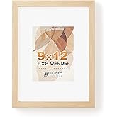TONES FRAME DESIGN 9x12 Solid Wood Frame,Natural Oak Wood Picture Frame can Display Photo 6x8 With Mat or 9 x 12 Without Mat,Single Poster Frame for Wall Home Decor