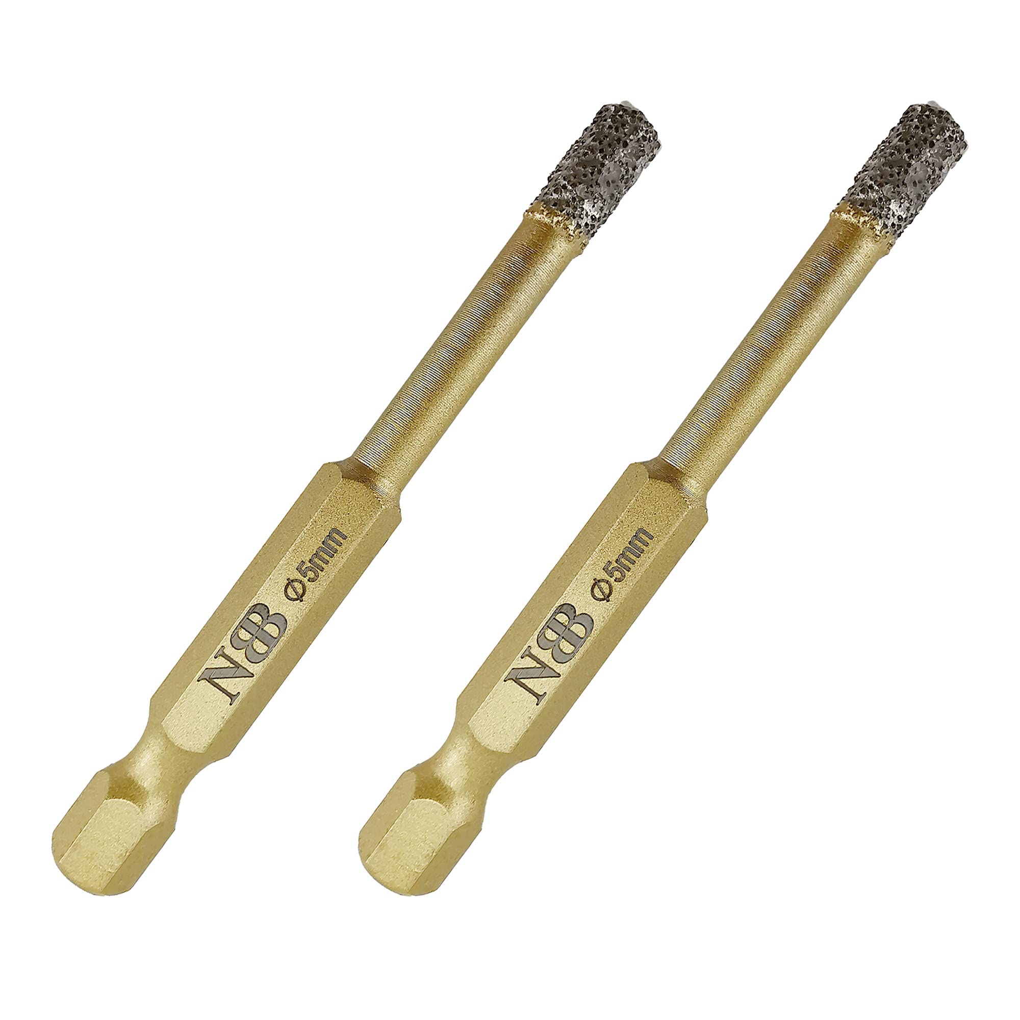 NBB Brazed Diamond Drill Bits with Hex Shank E6.3mm, Fast Connect, Dry or Wet Drilling on Porcelain, Ceramic, Tile, Granite, Marble, Used on Corded or Cordless Pistol Drill or Bench Drill (5mm x2pcs) โ image 1