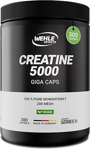 Creatin Kapseln hochdosiert 5000 mg Creatin Monohydrat pro Tagesdosis, 300 vegane Kapseln – ohne Zusatzstoffe – Vegan (300 Kapseln) Wehle Sports – Verpackung kann variieren.