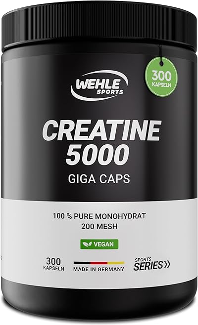 Creatin Kapseln hochdosiert 5000 mg Creatin Monohydrat pro Tagesdosis, 300 vegane Kapseln – ohne Zusatzstoffe – Vegan (300 Kapseln) Wehle Sports – Verpackung kann variieren.