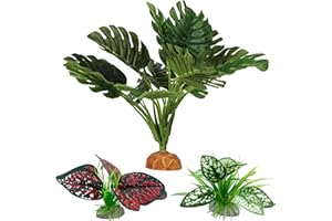 Moonorange Reptile Artificial Plants, Terrarium Plants Decorations Supplies, Aquarium Fish Tank Plant, Amphibian Habitat Hideout Tank Accessories(L Set-3pcs/A)