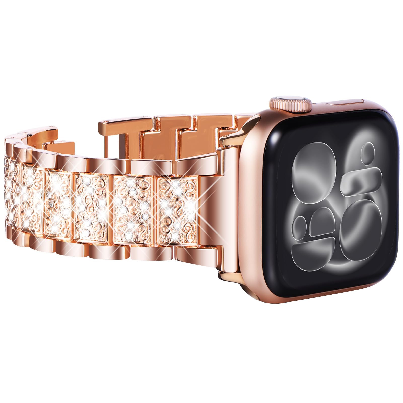 WINGLE 46mm 45mm 44mm 42mm(Series 3 2 1) Compatible with Apple Watch Straps, Women Bling Diamond Rhinestone Bracelet Replacement Band for Apple Watch Strap SE Series 11 10 9 8 7 6 5 4 3 2 1,Rose Gold