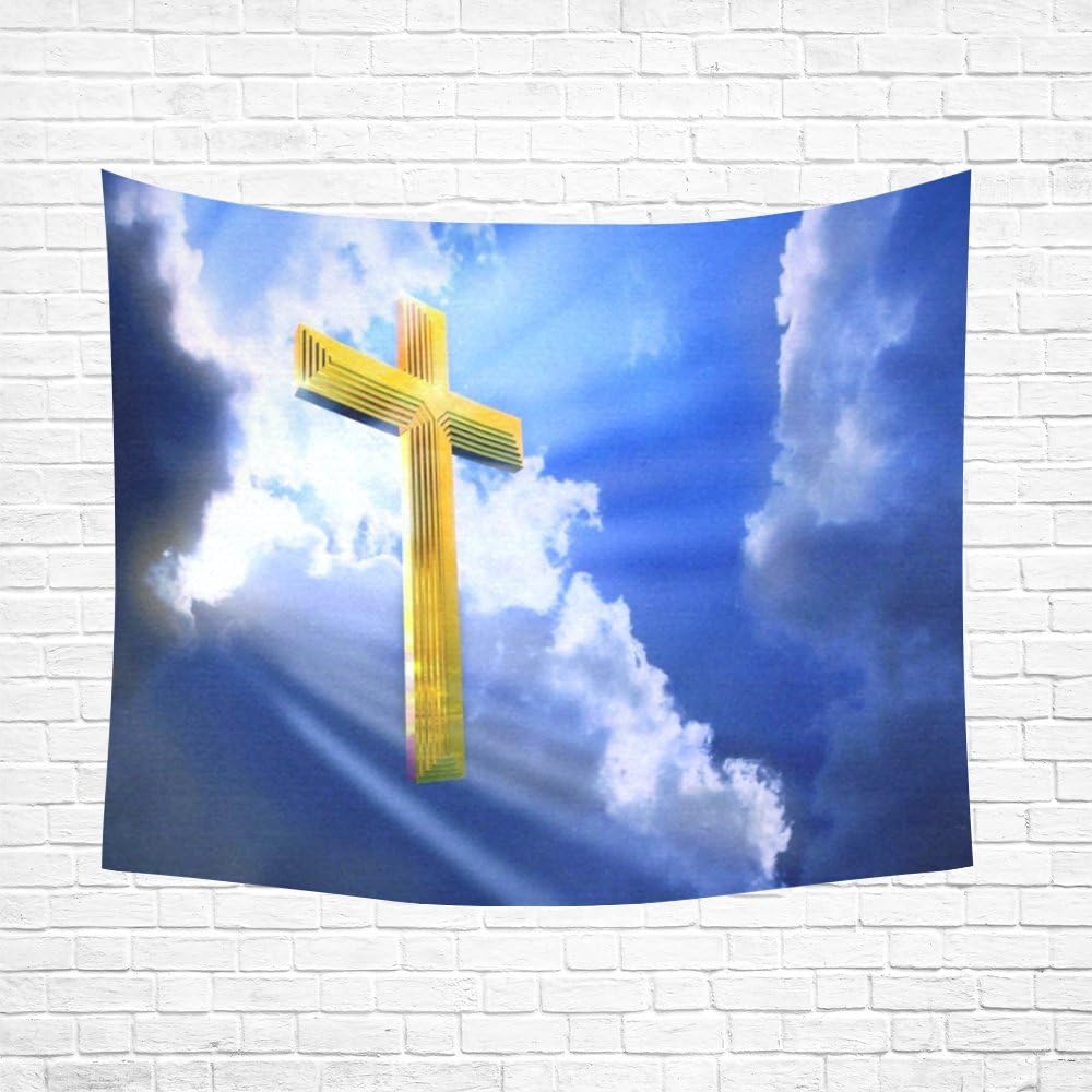 Catholic Christian Religious Church Gifts Cross Cotton Linen Wall art Hippie Tapestries Hanging Bedroom Living Room Dorm Decor Size 60 X 51 inches