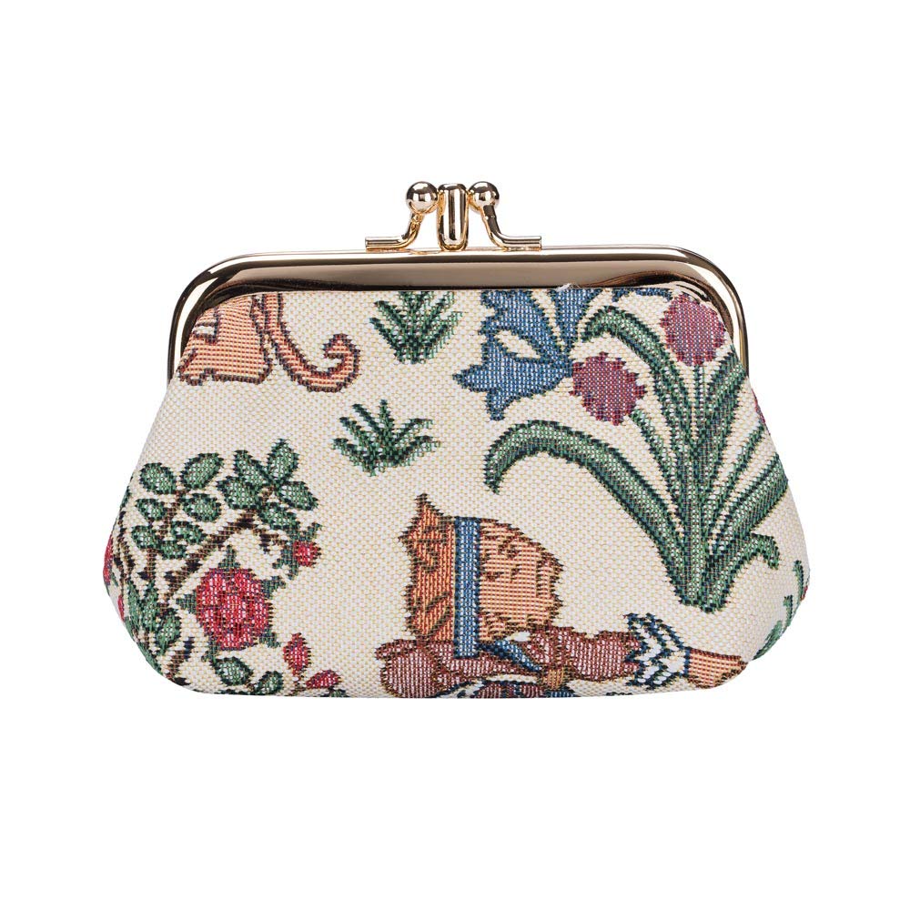 Signare Tapestry Cute Exquisite Double Pocket Kiss Lock Coin Purse for Women with Garden Flower and Creatures (Alice in Wonderland, FRMP-Alice)