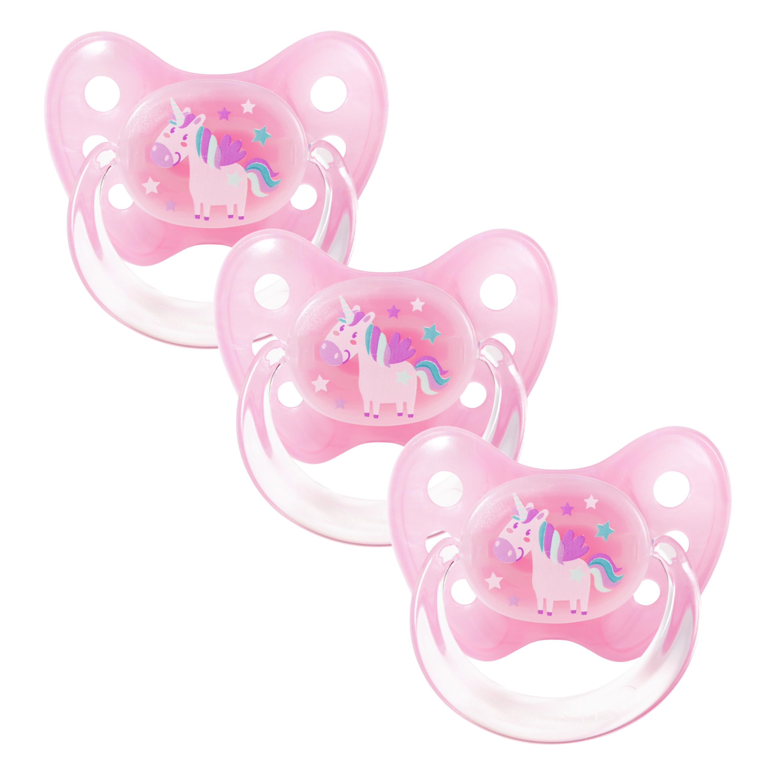 dentistar Silicone Soother Set of 3 - Size 2, 6-14 Months - Tooth and Jaw Friendly Silicone Soother with Dental Step - BPA Free Baby Accessories - Made in Germany - Unicorn, Pink