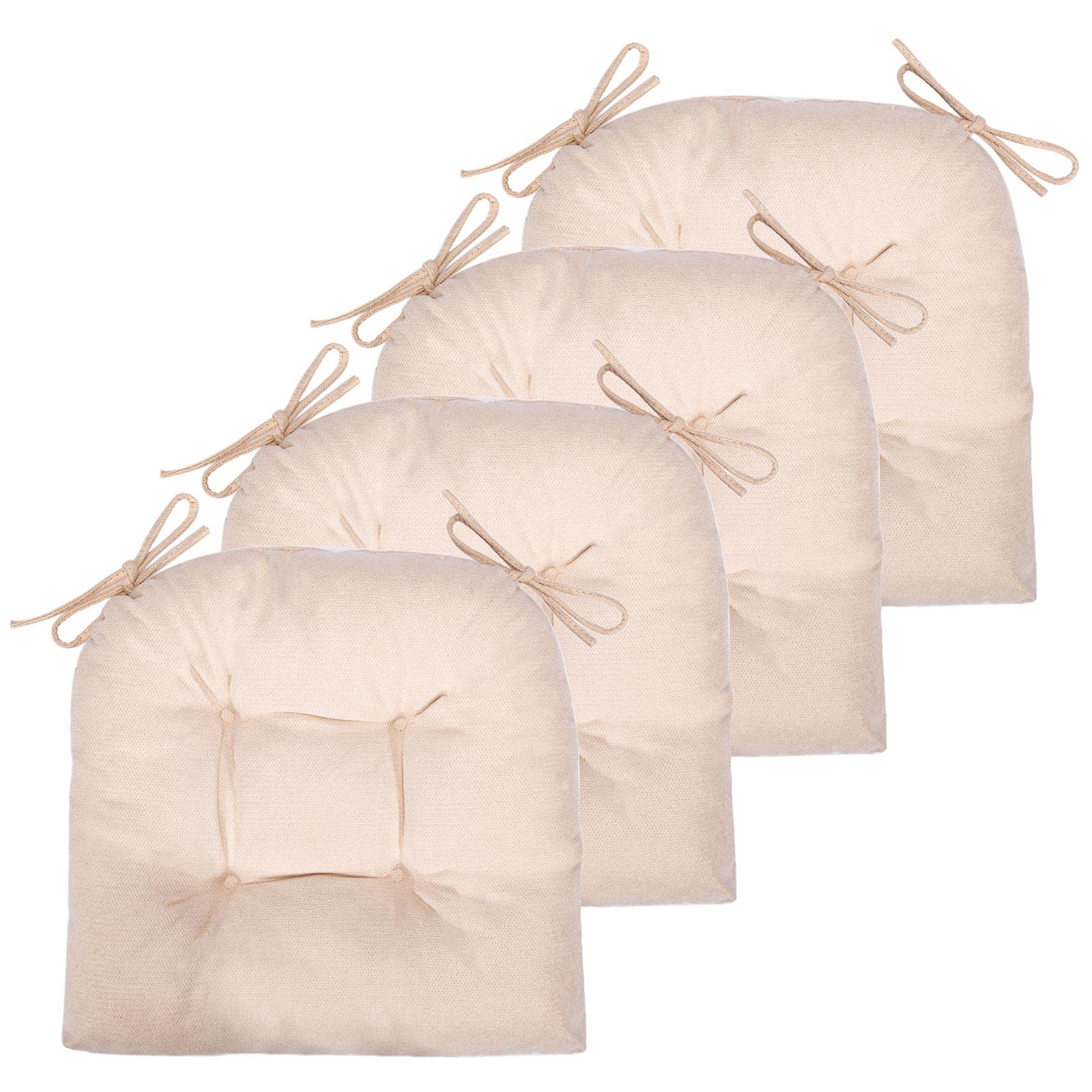 Photo 1 of JAMPAYANG Chair Cushion, 4 Pack Chair Cushions for Dining Chairs, Chair Pads and Mat with Ties for Indoor Kitchen Seat and Desk (4 Count - 17 x 16 in, Beige)