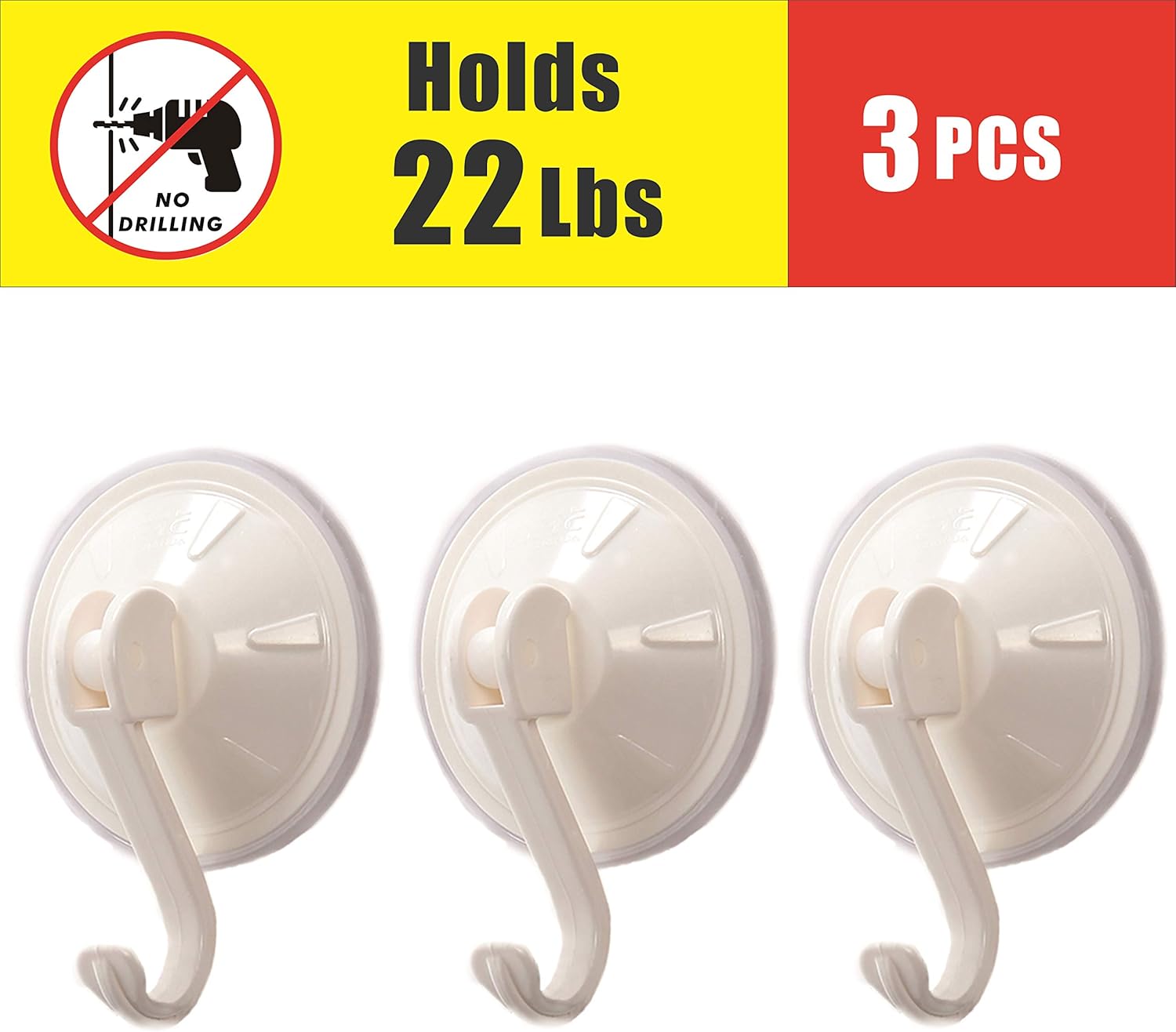 Encozy 3 Pcs 22lbs Heavy Duty Vacuum Suction Cup Hooks Powerful