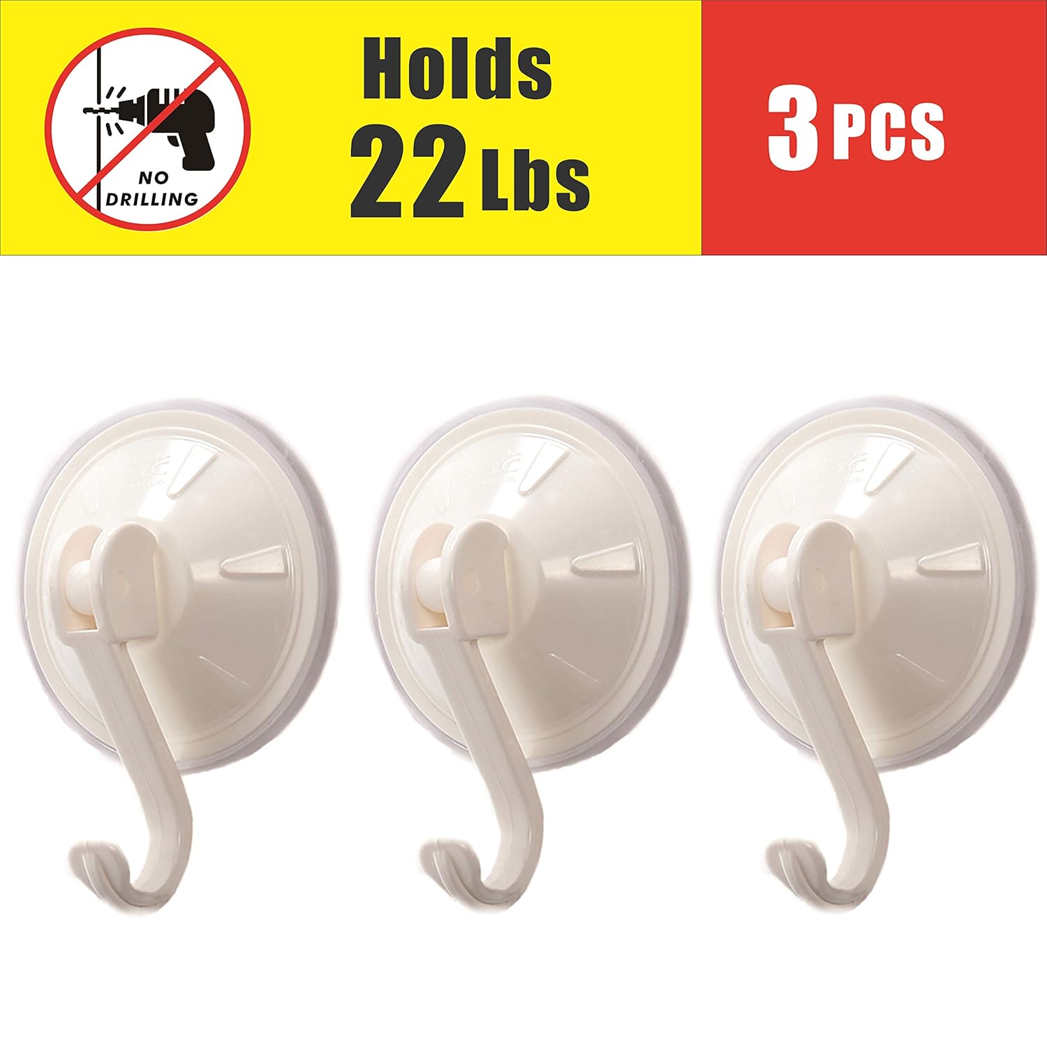 Heavy Duty Vacuum Suction Cup Hooks Powerful Bathroom Kitchen Wall Suckers Hooks,Removable (Suction Hooks 3 Pcs)