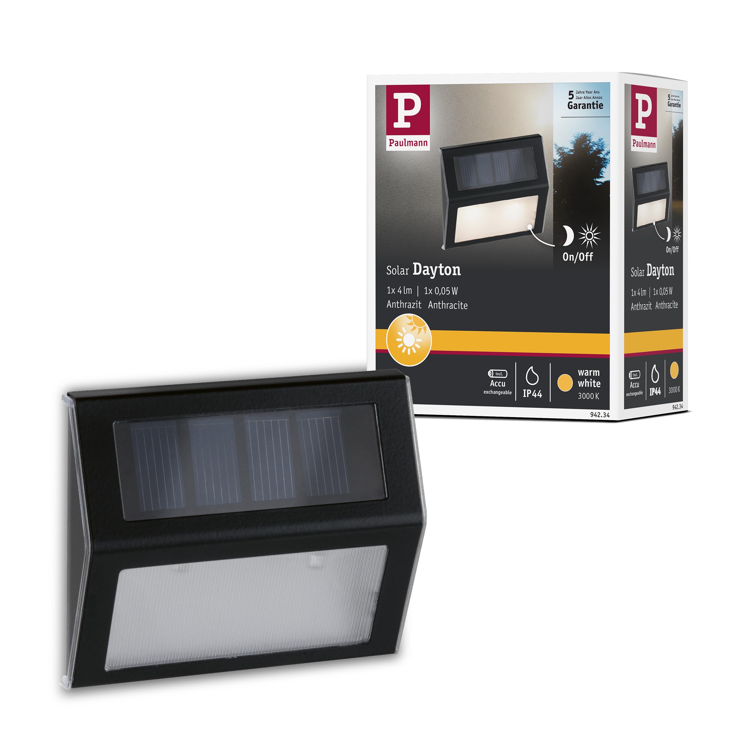 Paulmann 94234 Solar LED Stair Luminaire Step Light Outdoor With 1x0.05 Watt Anthracite Plastic 3000 K Warm White