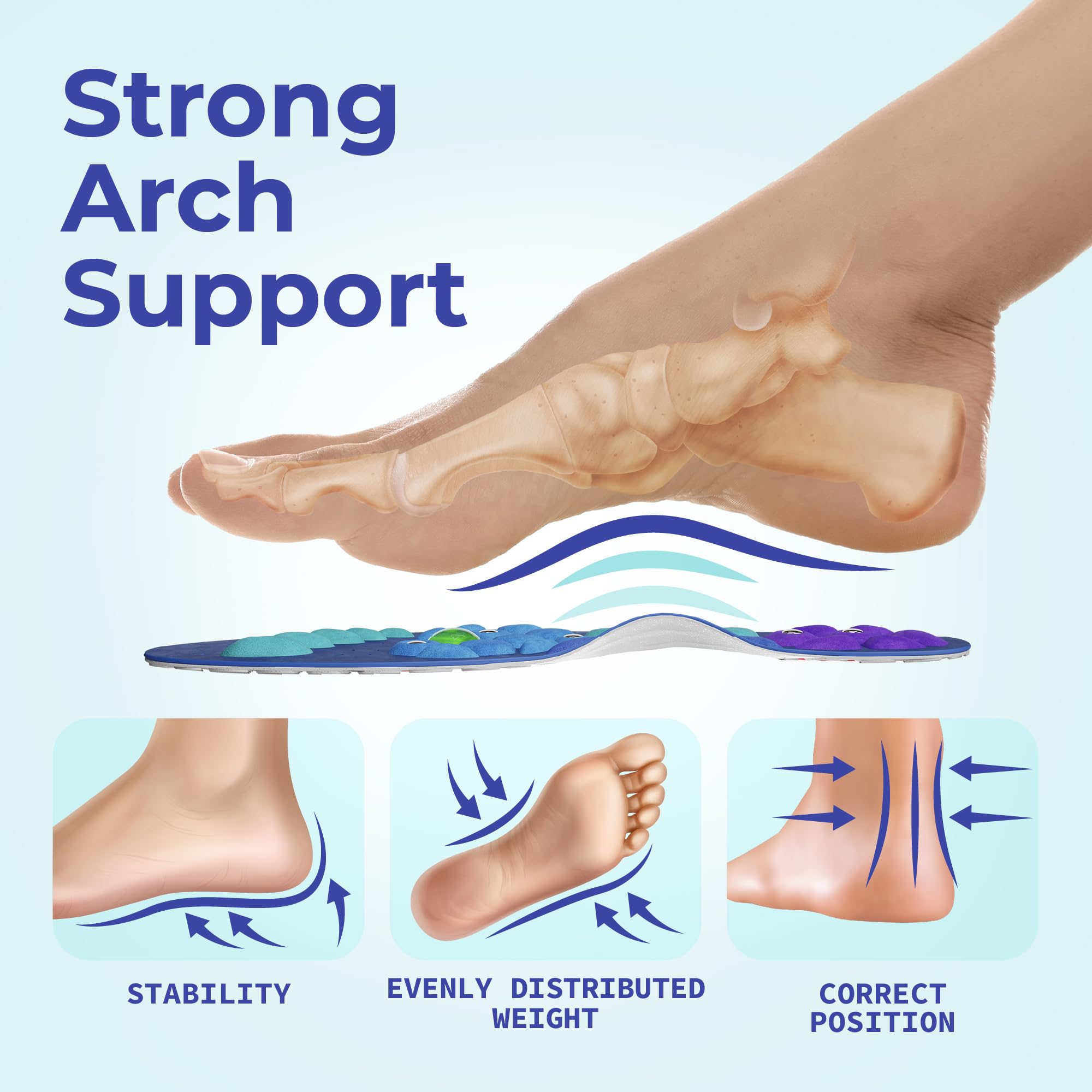 Akusoli Insoles Men & Women, Insoles for Flat Feet & Men Work Boots, Arch Support Inserts for Women Standing All Day, High Arch Support & Flat Foot Inserts L/XL US Womans 10-12 Mens 8-13