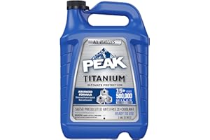 PEAK Titanium 50/50 Prediluted Antifreeze and Coolant for All Engine Cooling Systems, Long-Lasting Yellow Engine Coolant/Antifreeze for Lifetime Engine Protection in All Vehicles, 1 Gal.