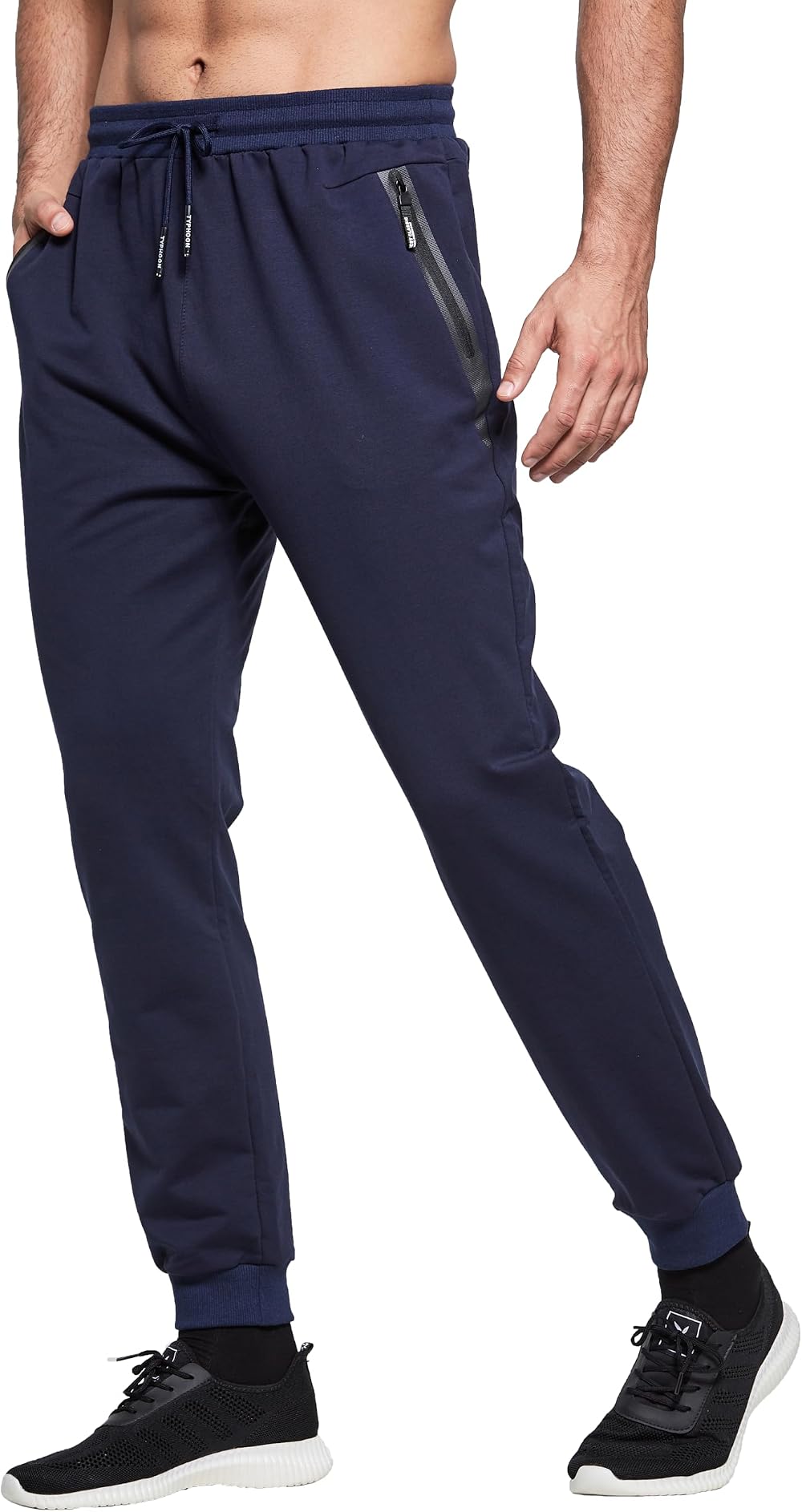 HCSS Mens Joggers Tracksuit Bottoms Navy Blue M with Zip Pockets Elastic Waist