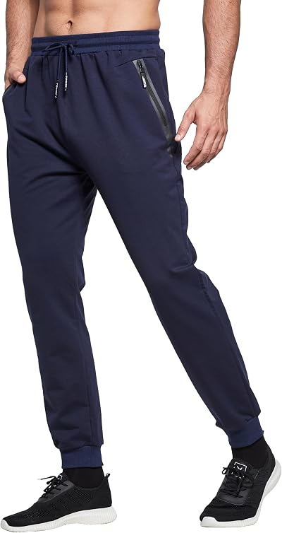 HCSS Mens Joggers Tracksuit Bottoms Navy Blue M with Zip Pockets Elastic Waist