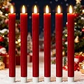 Lasumora Red Flameless Taper Candles Battery Operated Flickering with 6H Timer, 3D Wick LED Taper Candles Real Wax Candlesticks, Party Christmas Home Decor 6 Pack 9.6" Christmas Red