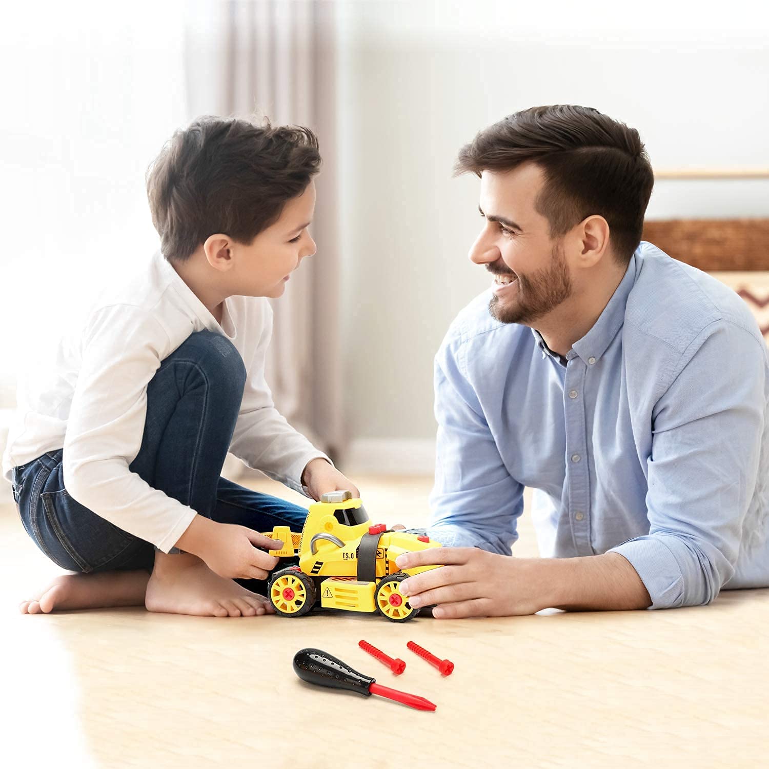 7-in-1 Take Apart Construction Toys 84pcs DIY Engineering Playset with Electric Drill, Play Mat, and Road Signs, Push & Go STEM Learning Bundle w/Lights, Sounds for Early Education, Boys and Girls 4+