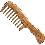 Breezelike Hair Comb for Detangling - Wide Tooth Wood Comb for Curly Hair - No Static Natural Wooden Sandalwood Comb for Women, Men