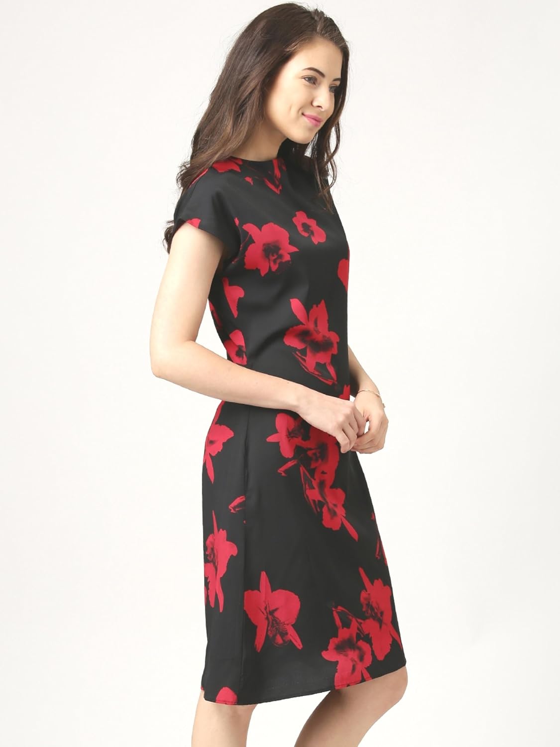 marie claire women's a-line dress (mc10133--s, black and red, small)