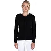 JENNIE LIU Women's 100% Pure Cashmere Long Sleeve Zip Hoodie Cardigan Sweater
