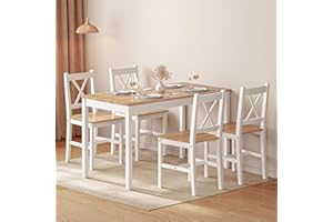 SogesPower Dining Table Set for 4, 5-Piece Wood Kitchen Dining Table Set with 4 Chairs for Kitchen Dining Room Restaurant Small Space, White&Oak