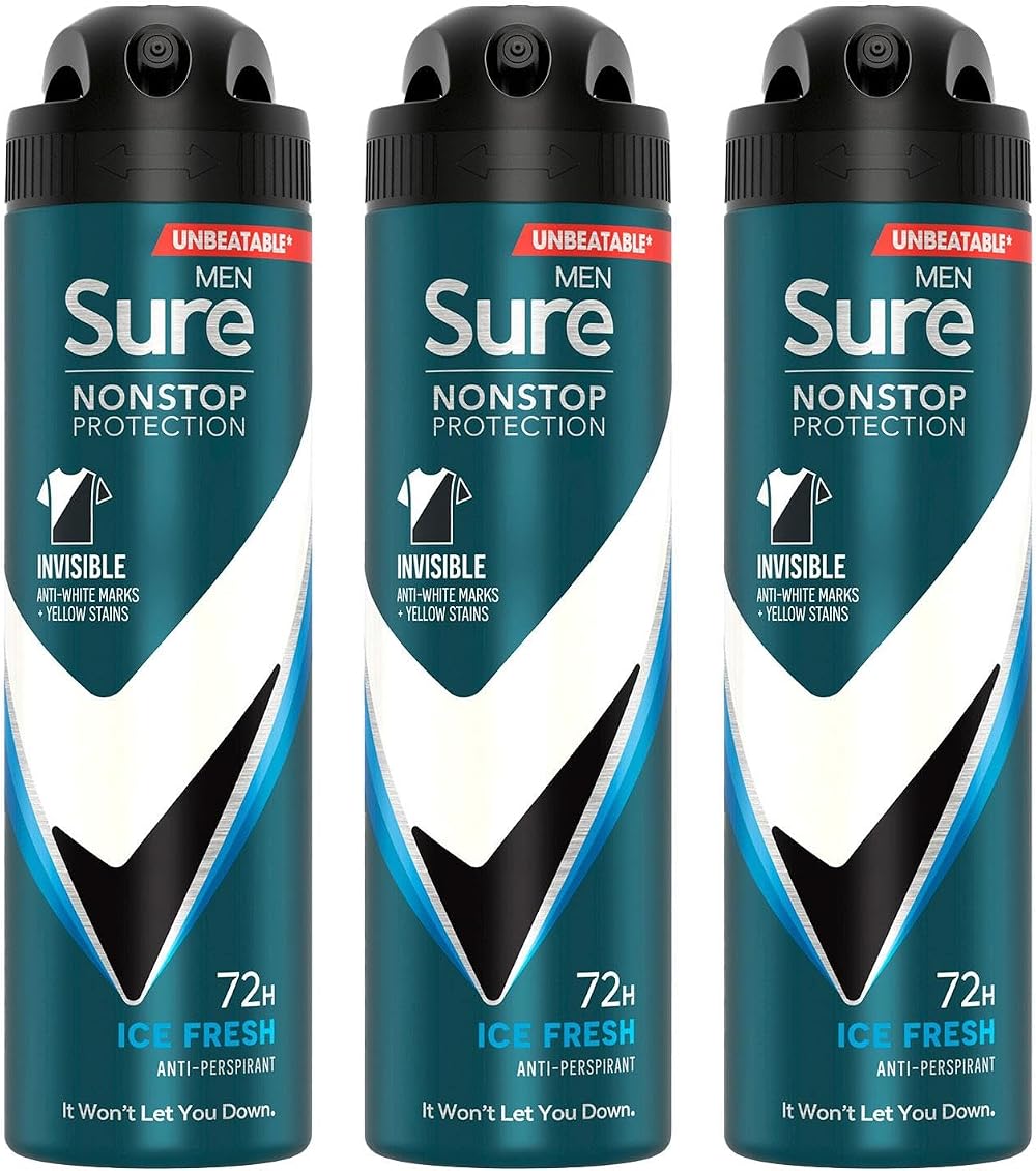 Sure Men 72H Antiperspirant Deodorant Ice Fresh 150ml Nonstop Sweat Odour Pack