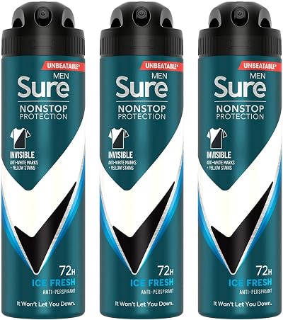 Sure Men 72H Antiperspirant Deodorant Ice Fresh 150ml Nonstop Sweat Odour Pack