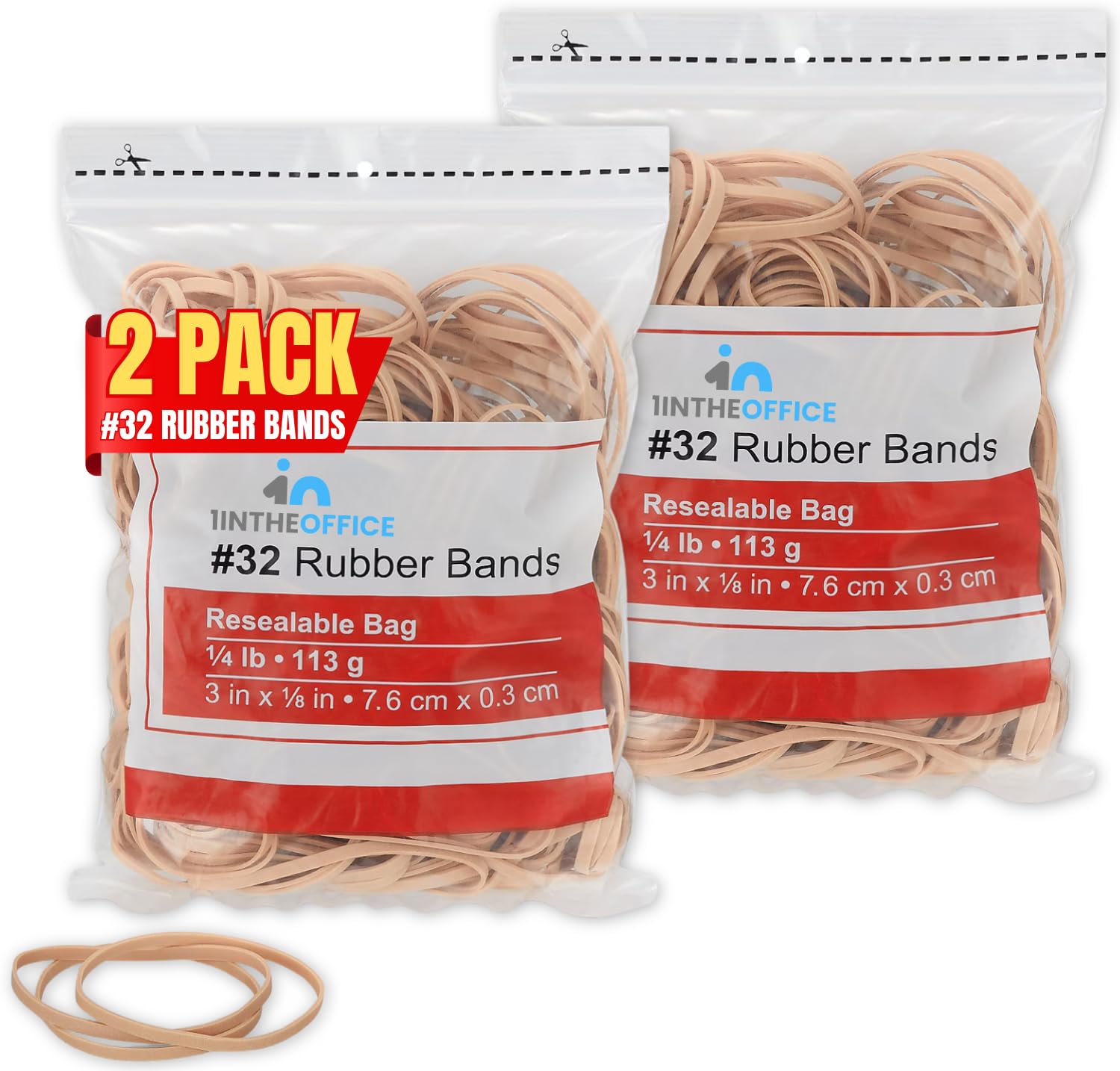 Photo 1 of 1InTheOffice Rubber Bands Size 32, Beige, 1/4 lb. Bag, 225/Pack #32, (2 Pack)