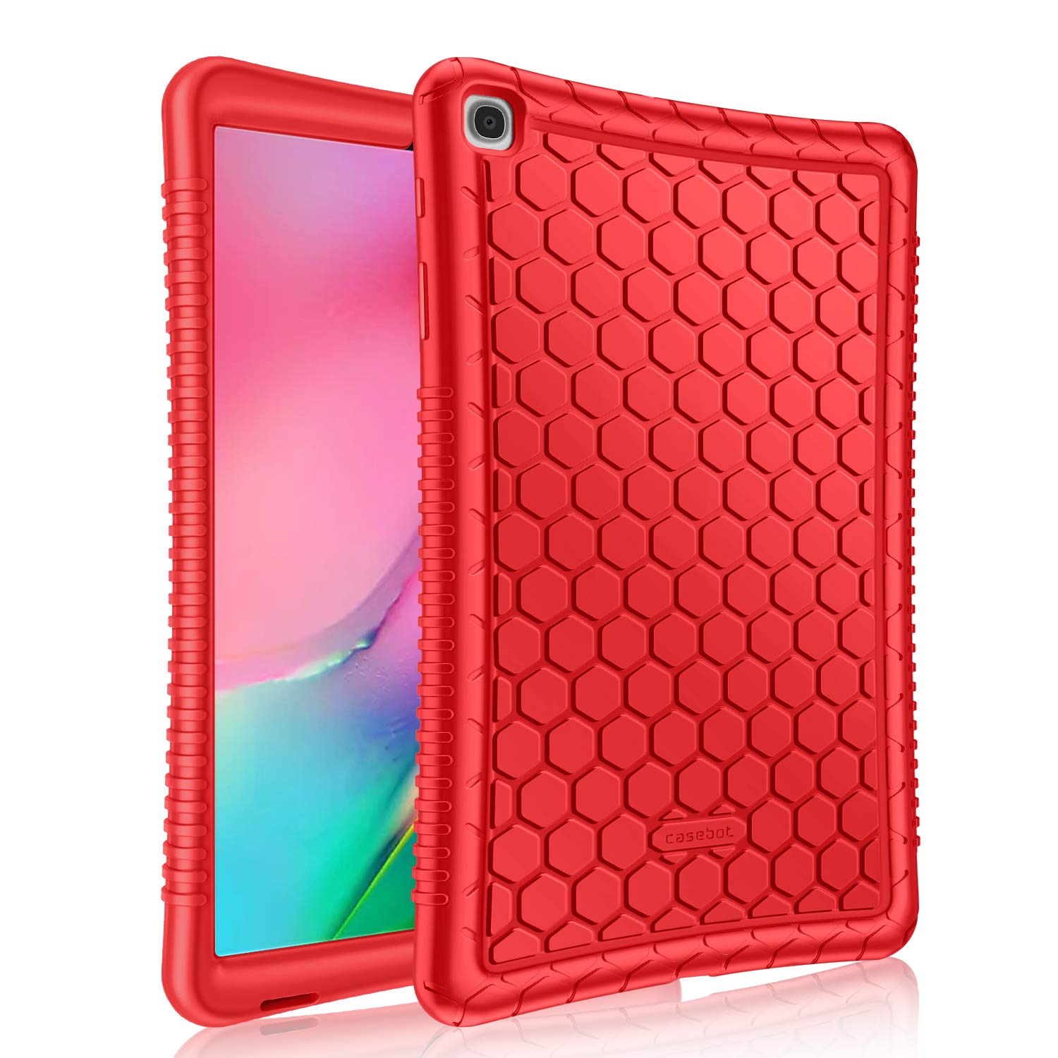 Fintie Silicone Case for Samsung Galaxy Tab A 10.1 2019 Model SM-T510(Wi-Fi) SM-T515(LTE) SM-T517(Sprint), Honey Comb Series Kids Friendly Light Weight Shock Proof Protective Cover, Red