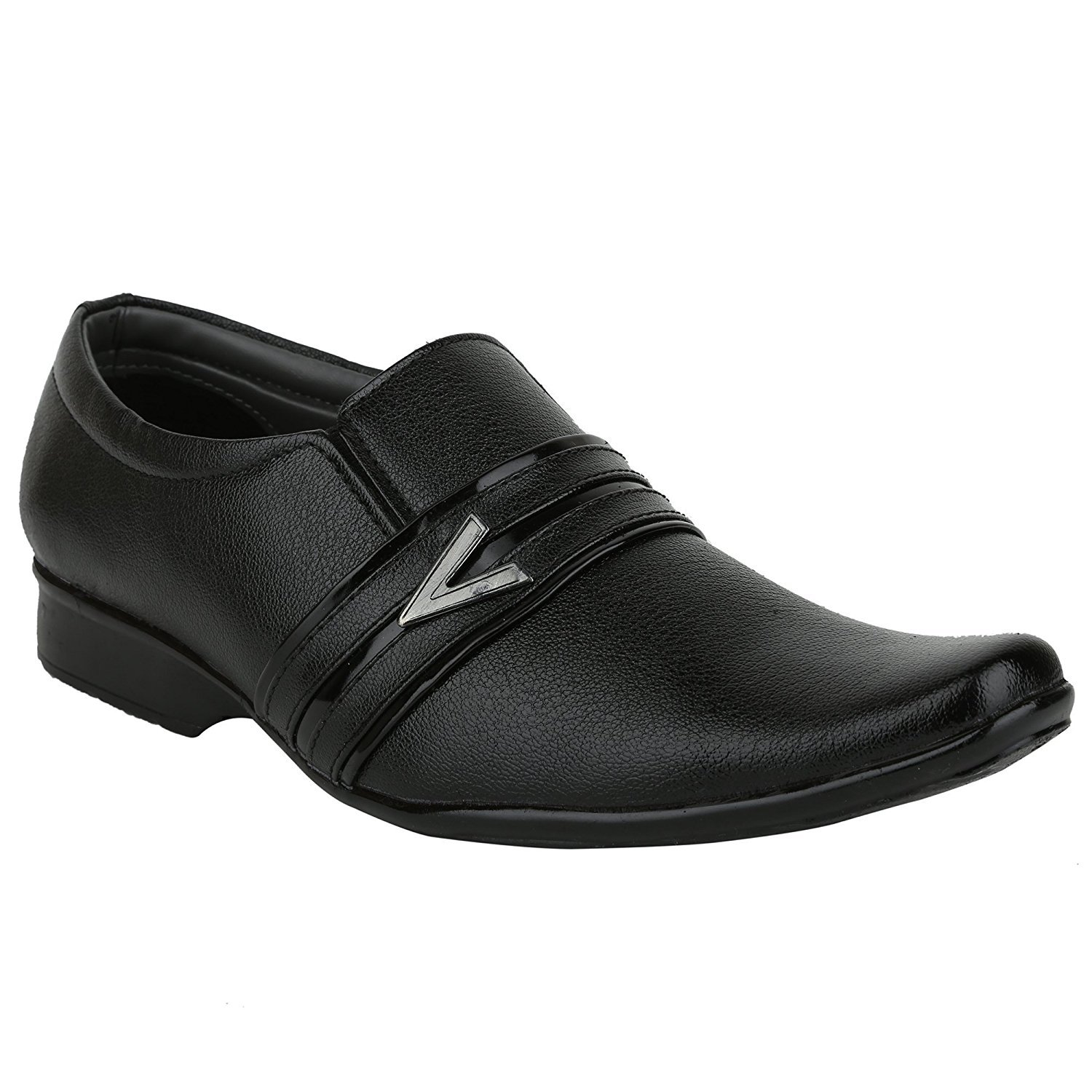 anshul fashion men's black slip on formal shoes