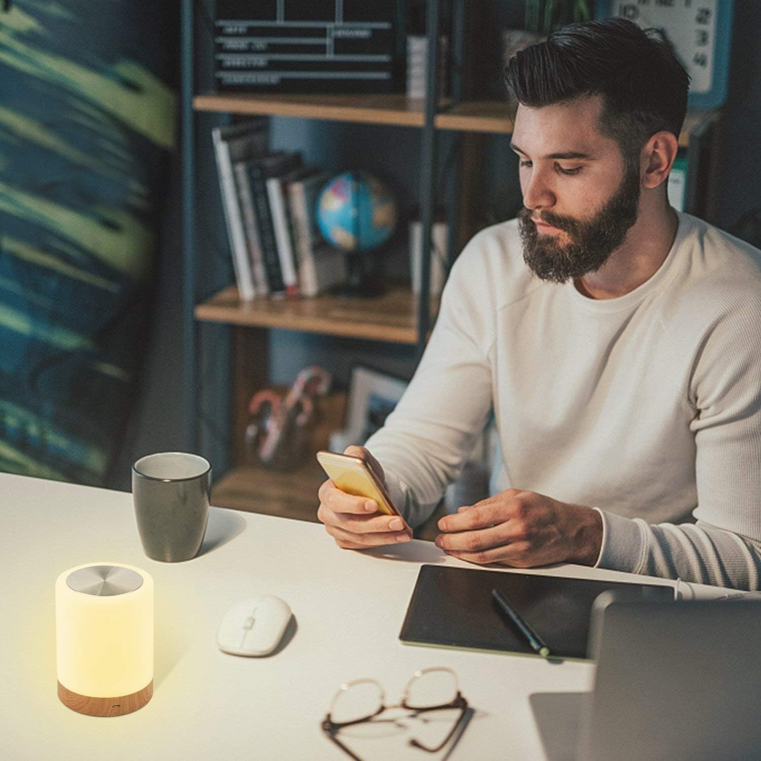 Night Light, UNIFUN Touch Lamp for Bedrooms Living Room Portable Table Bedside Lamps with Rechargeable Internal Battery Dimmable 2800K-3100K Warm White Light & Color Changing RGB - - 