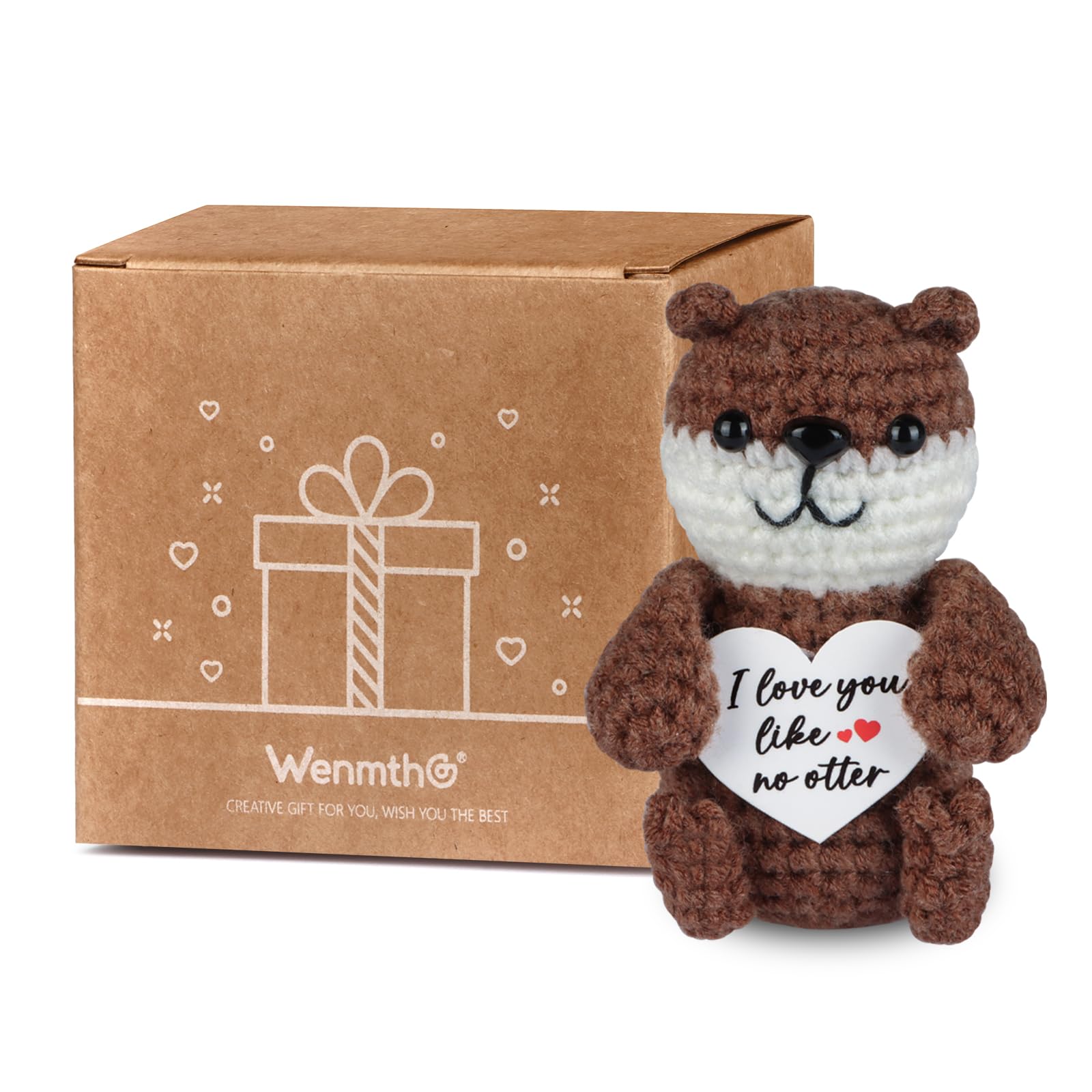 WenmthG Mini Funny Positive Otter - Inspirational Otter Cute with Positive Card - Crochet Doll Otter - Pocket Hug Gift Encouragement - Emotional Support - Cheer Up Gifts for Friends Women Decoration