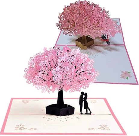 Amazon Utst ポップアップ カード メッセージカード ２枚 セット 封筒 ２枚 付き 桜の木 ブランコ 想い 感謝 などに 桜キスブランコ 封筒 文房具 オフィス用品