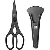 Linoroso Kitchen Scissors All Purpose with Magnetic Holder for Refrigerators, Dishwasher Safe Kitchen Shears Come Apart, Heavy Duty Scissors for Food, Meat, Vegetable, Herb, BBQ, Black